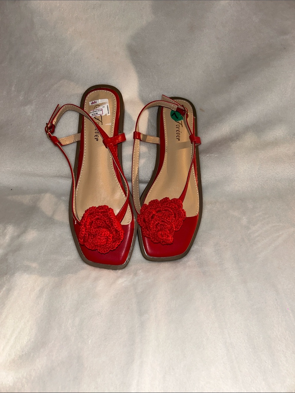 Source Unknown Red Floral Crochet Slingback Sandals - Women
